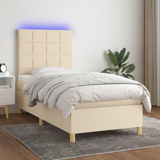 vidaXL Cama Box Spring Colch&oacute;n Y Luces Led Tela Color Crema 90x190 Cm Vidaxl