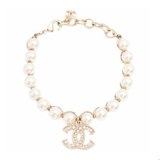Chanel CC Logo Faux Pearl Bracelet Size S
