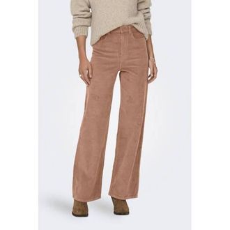 Only corduroy wide leg high waist broek bruin