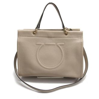 Ferragamo Light Beige Leather Handbag Shoulder Bag Tote Bag (Pre-Owned)