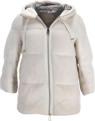 Herno Faux Fur Hooded Puffer Jacket in White Acrylic