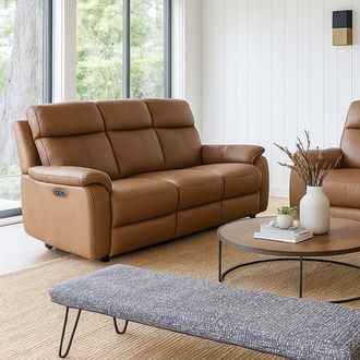 Aspire Home Accents Kingsmere 3 Seater Power Recliner Sofa in Real Leather in Tan