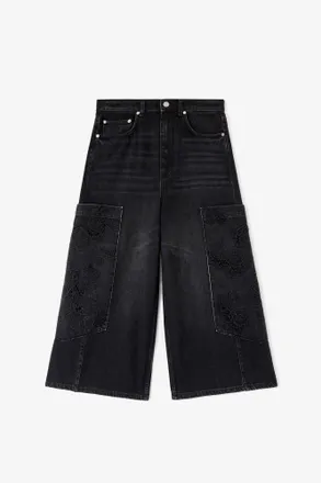 Ganni Black Cropped Cargo Jeans in Denim - Size 24W/33L Organic Cotton