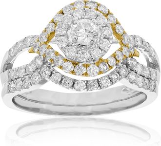 Vir Jewels 1 cttw Diamond Wedding Engagement Ring Set 14K White Yellow Gold Halo Bridal