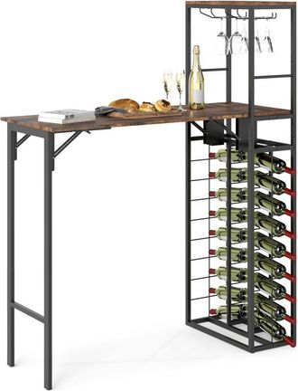 Costway Bar Table Tall Kitchen Island Table with Foldable Tabletop-Brown