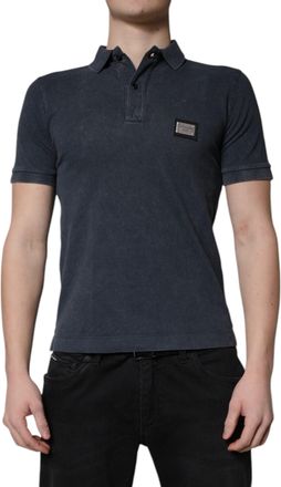 Dolce & Gabbana Dark Blue Logo Plaque Cotton Men Polo Shirt T-Shirt