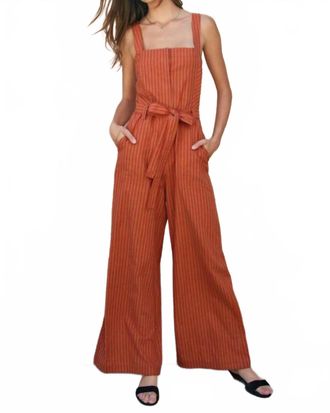 Dress Forum Striped Tie Waist Jumpsuit In Orange