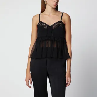 Chlo&eacute; Silk cr&ecirc;pe de chine top with thin straps, black