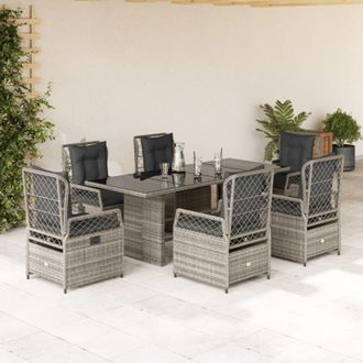 vidaXL Set Comedor Jard&iacute;n 7 Pzas Y Cojines Rat&aacute;n Sint&eacute;tico Gris Vidaxl