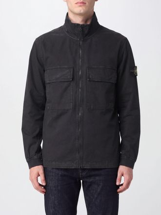 Stone Island Giacca a camicia in cotone biologico con logo Compass ricamato