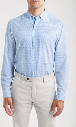 Johnston & Murphy XC+ Football Print Performance Button-Down Shirt in Royal at Nordstrom, Size X-Large
