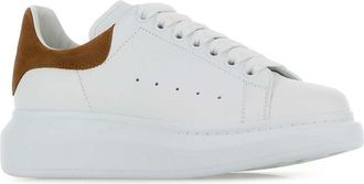 Alexander McQueen Womens White Leather Sneakers With Camel Suede Heel Whitetan