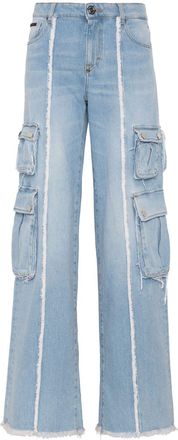 Philipp Plein wide-leg cargo jeans - women - Cotton/Cotton/Polyester/Elastane - 29 - Blue