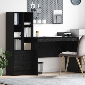 Berkfield Home Desk with Storage Black Oak Engineered Wood