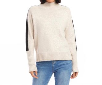 Karen Kane Maxine Turtleneck Racing Stripe Sweater In Oatmeal And Black