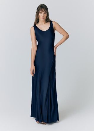 Ghost London Willow Satin Maxi Sip Dress in Navy at Nordstrom, Size 10