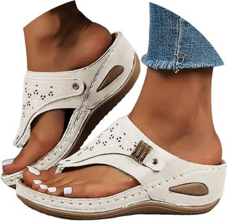 Generic Sandals for Women 2026 Orthopedic Sandals Summer Shoes Women Dressy Outfit Comfortable Arch Support Wedge Non Slip Flip-Flops, PU Leather Slides, Shoe