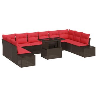 vidaXL Conjunto De Sof&aacute; De Jard&iacute;n 11 Uds. Marr&oacute;n Rat&aacute;n Sint&eacute;tico Vidaxl