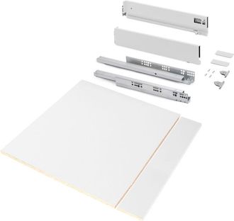 Emuca Kit di cassetti per cucina o bagno Vertex con regolazione 3D, altezza 93 mm, con pannelli inclusi, modulo 600 mm, Verniciato bianco - Emuca