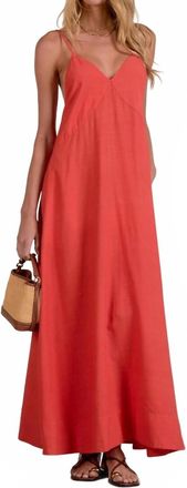 Elan Havana V-Neck Spaghetti Strap Maxi Dress In Red