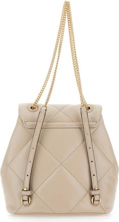 Tory Burch Womens Backpack Kira Quilted Beige Leather Cow Backpacks