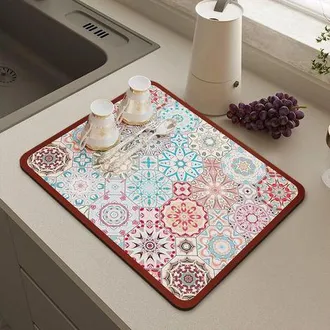 OEM Alfombrilla Escurridora De Platos, Alfombrilla Absorbente Para Secar Platos En Encimeras De Bares, Cocinas Y Restaurantes (30x40 Cm, Rojo)