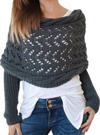 Generic Multifunctional Knitted Cable Wrap with Sleeves - Crochet Pattern Scarf Sweater Wrap (Dark Green)