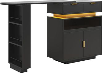 Urban Meuble Mesa de bar extensible con LED, estilo de lujo y detalles dorados