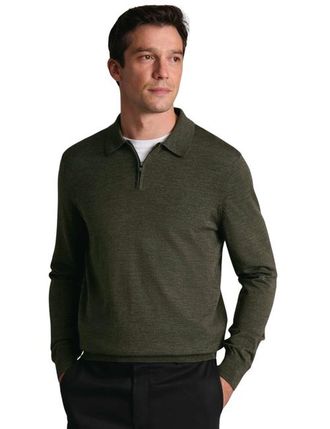 CHARLES TYRWHITT Merino Zip Polo Neck Long sleeve in Olive Green at Nordstrom, Size Xxx-Large