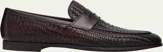 Magnanni Mens Halwell Woven Leather Penny Loafers