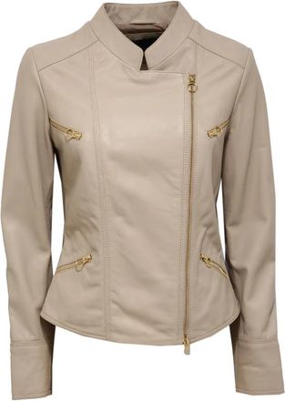 Pinko Zacht Beige Leren Jas - Dames - Winterjassen - Beige - XS - Leer - Jassen