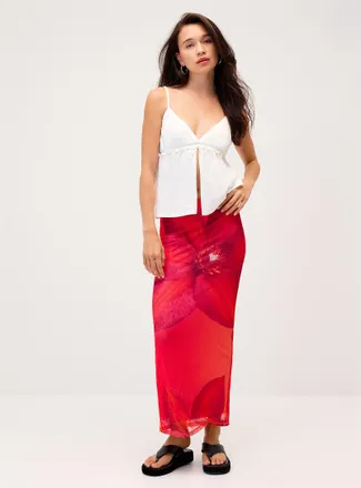 Twik Womens Printed mesh maxi skirt