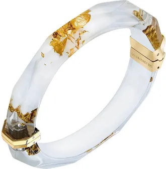 Gold & Honey Womens Thin Faceted Lucite Bangles In White Gold Leaf