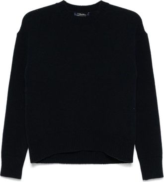 Max Mara Truien & Vesten, Dames, Zwart, S, Wol, Marineblauwe Ierse Trui