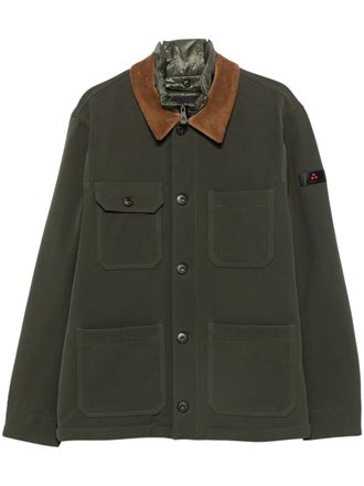 Peuterey Olive Green Coat With Contrasting Corduroy Collar And Patch Pockets