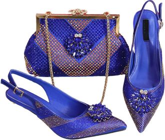 Generic Womens Luxury Rhinestone Flowers Pointed Toe Stiletto High Heel Shoes and Gold Long Chain Shoulder Strap Bags