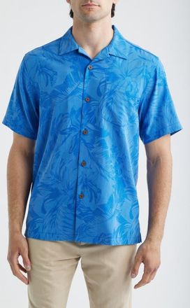 Tommy Bahama Coastal Ease Botanic Loom IslandZone Camp Shirt in Turkish Sea at Nordstrom, Size Xxx-Large