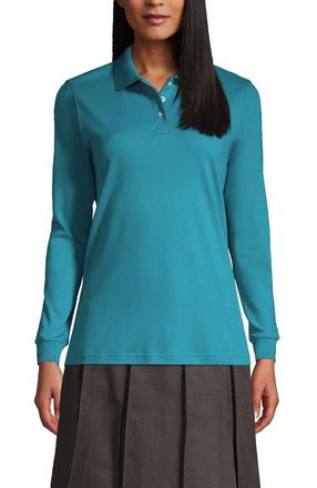 Lands End School Uniform Long Sleeve Interlock Polo Shirt in Teal Breeze at Nordstrom, Size X-Large