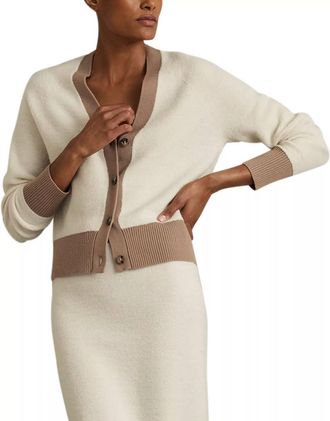 Reiss Brie Color Block Cardigan In Cream/camel