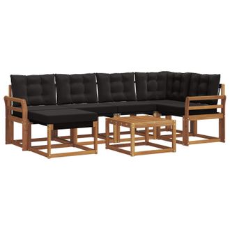 vidaXL Conjunto De Sof&aacute;s De Exterior Con Coj&iacute;n 7 Pcs Natural Y Negro Vidaxl