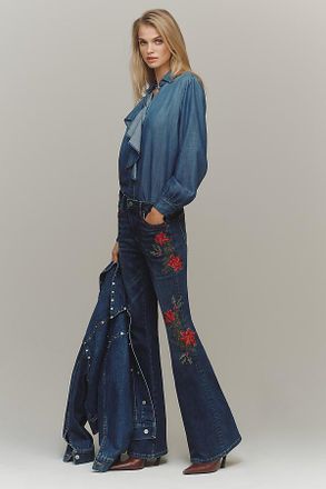 Free People Farrah Embroidered High-Rise Bootleg Jeans