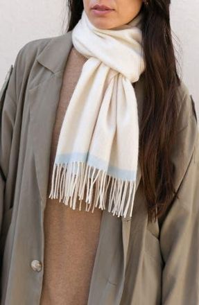 Wyeth Nyc Cashmere Fringe Trim Scarf in Ivory/Blue at Nordstrom Rack