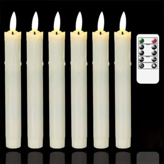 OEM Velas Parpadeantes Sin Llama Con Mando A Distancia, 19 Cm, Color Marfil, Funcionan Con Pilas, Juego De 6 Velas De Pl&aacute;stico Sin Llama Con Efecto Cera (