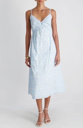 French Connection Rhodes Poplin Floral Print Midi Dress in White-Poolside Blue at Nordstrom, Size 10