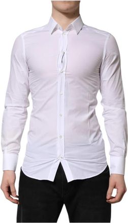 Dolce & Gabbana Wit Gouden Lange Mouwen Overhemd - Heren - Casual Overhemden - Wit - S - Katoen - Overhemden