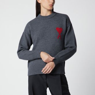 Ami Maglione Ami de Coeur grigio in lana vergine