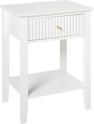 Beliani Elegante Mesita De Noche 1 Caj&oacute;n 1 Estante Mdf Manilla Dorada Dormitorio Blanco Assisi