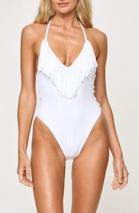 L*Space Deert Days Fringe One-Piece Swimsuit in White at Nordstrom, Size Medium