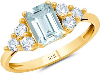 MAX + STONE 10k Yellow or White Gold Gemstone Emerald Cut Birthstone Anniversary Ring