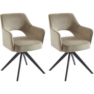 Vente-Unique Vente-unique - Sedia girevole con braccioli in Velluto e Metallo Nero Beige - Lotto di 2 - konya